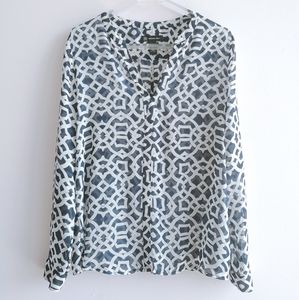 INC Navy Blue Lattice Print Sheer Blouse